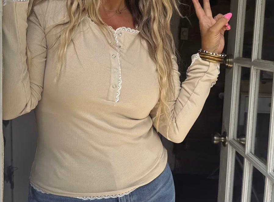 Lace Henley top (PREORDER- arriving end of July/early August)