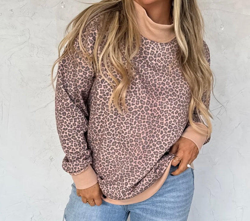 Leopard mock neck sweatshirt