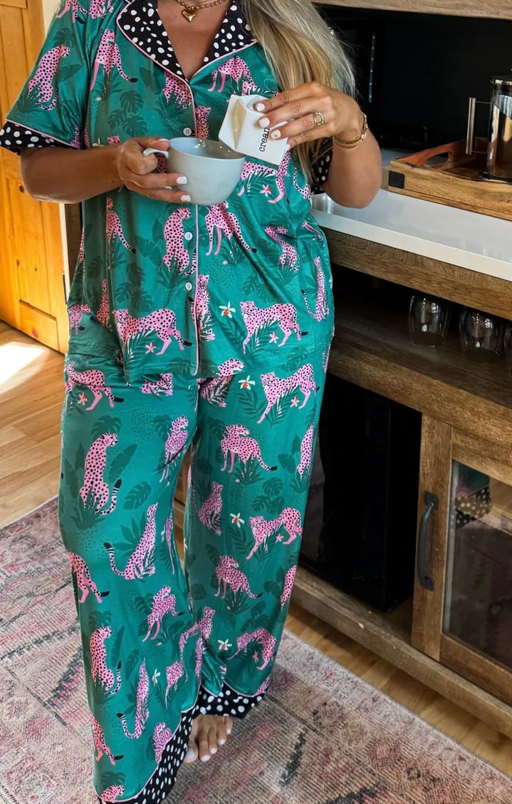 Pink leopard luxe pj set