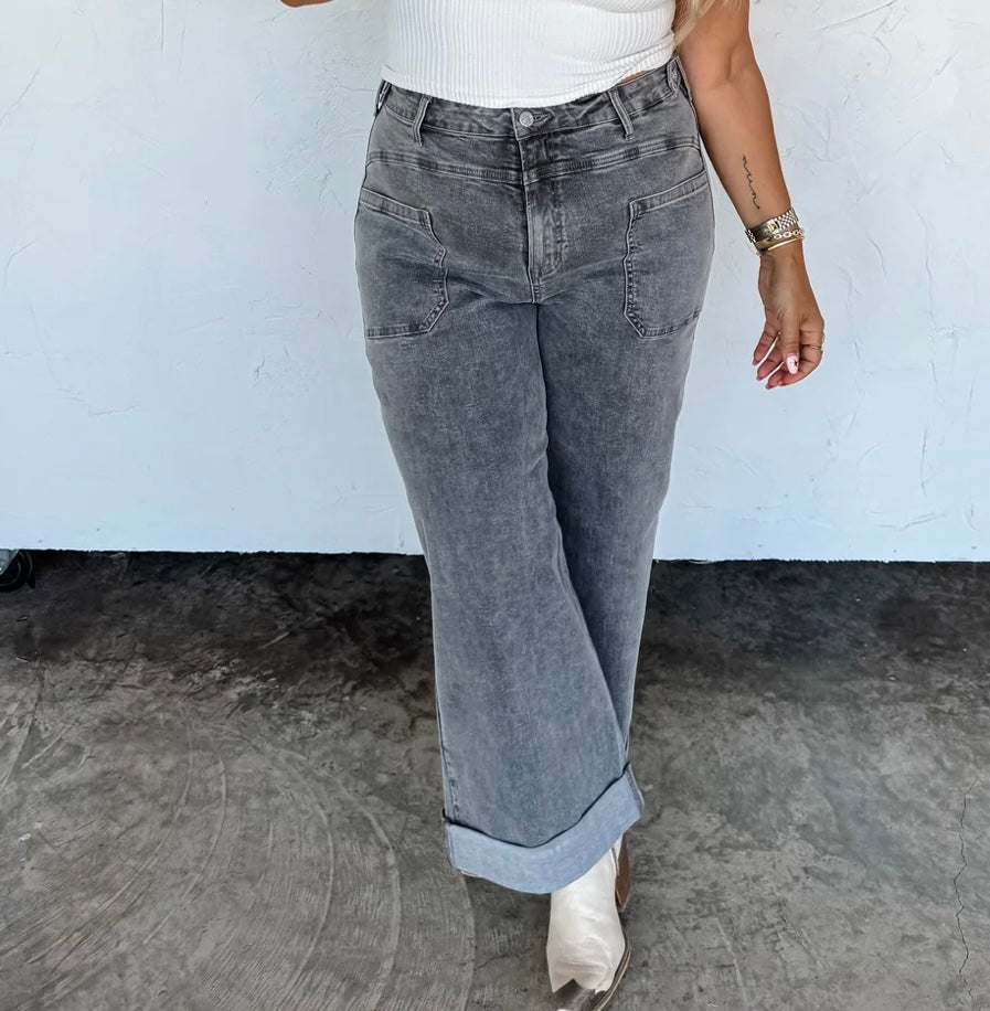 Grey clover front pocket jeans