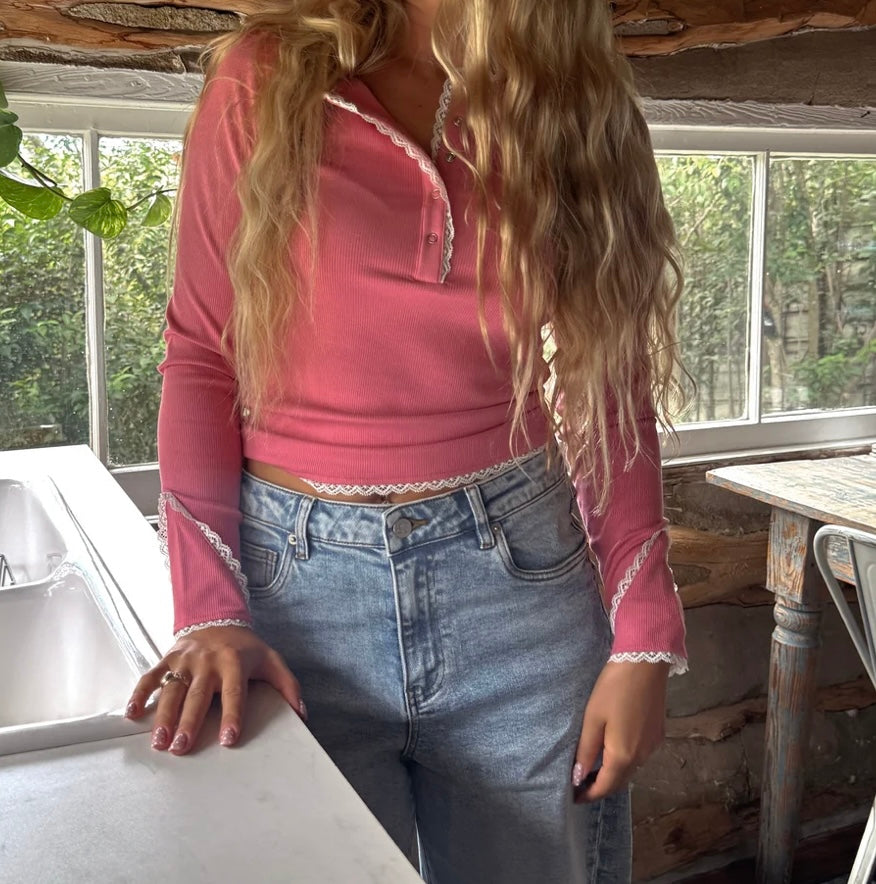 Lace Henley top (PREORDER- arriving end of July/early August)