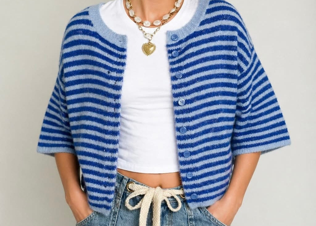 Blue stripe knit sweater cardigan