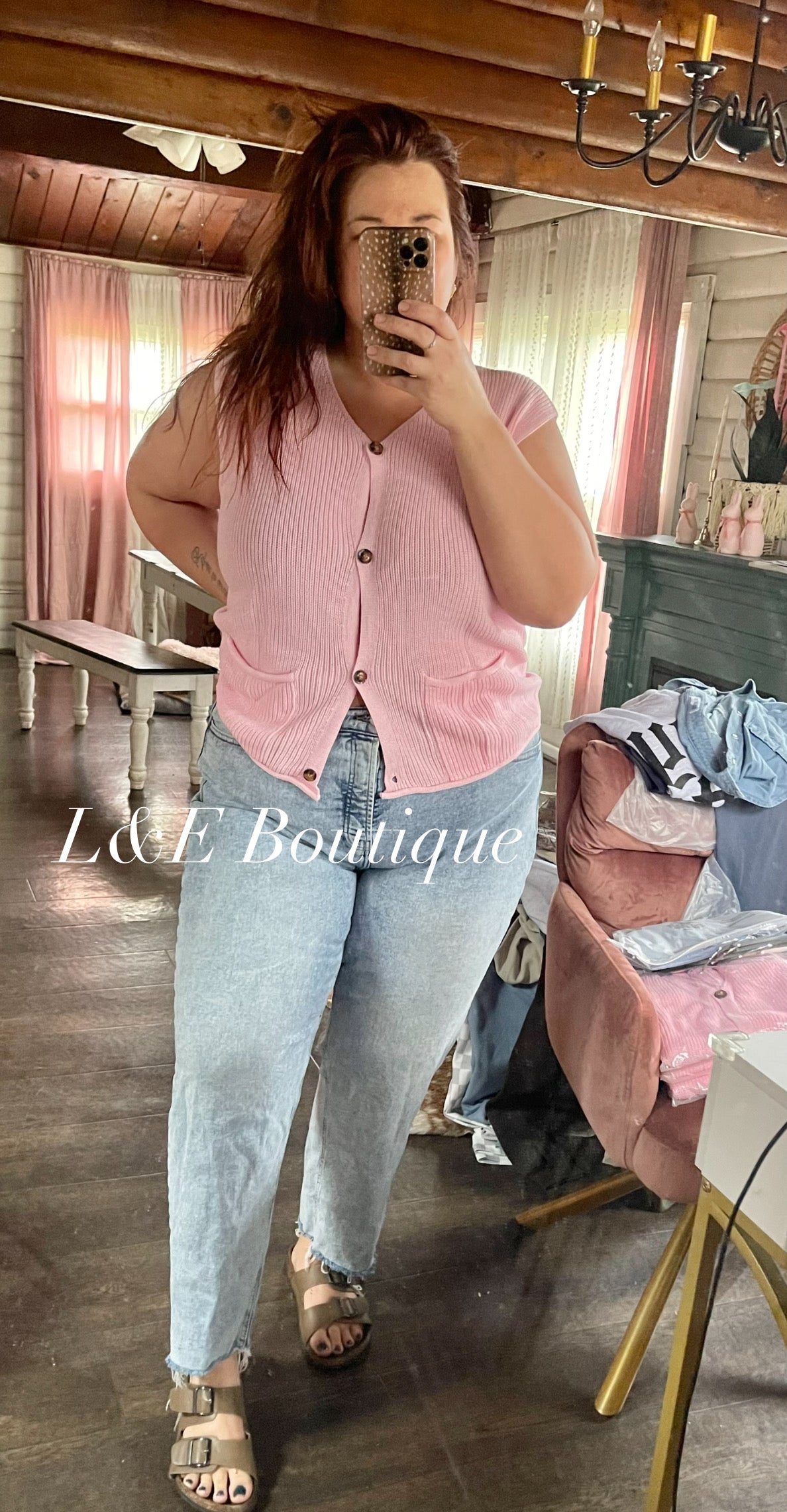Pink button knit vest