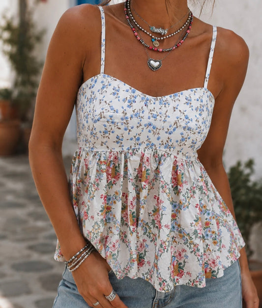 White floral babydoll tank