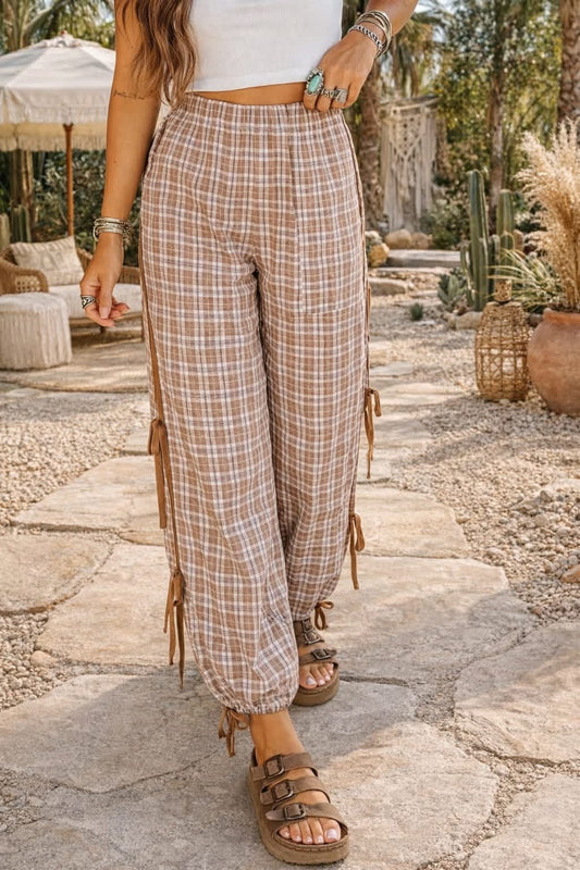Chestnut plaid bow detail pants