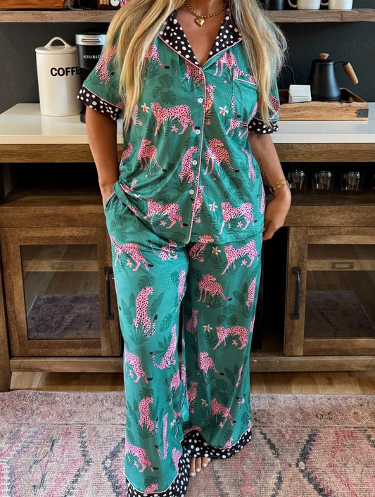 Pink leopard luxe pj set
