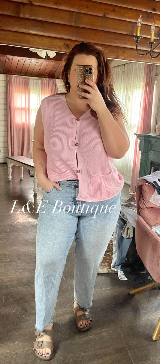 Pink button knit vest