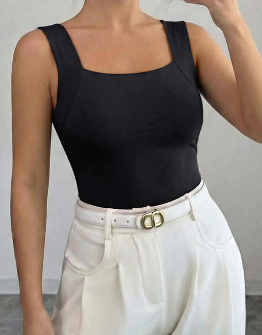 Black square neck tank
