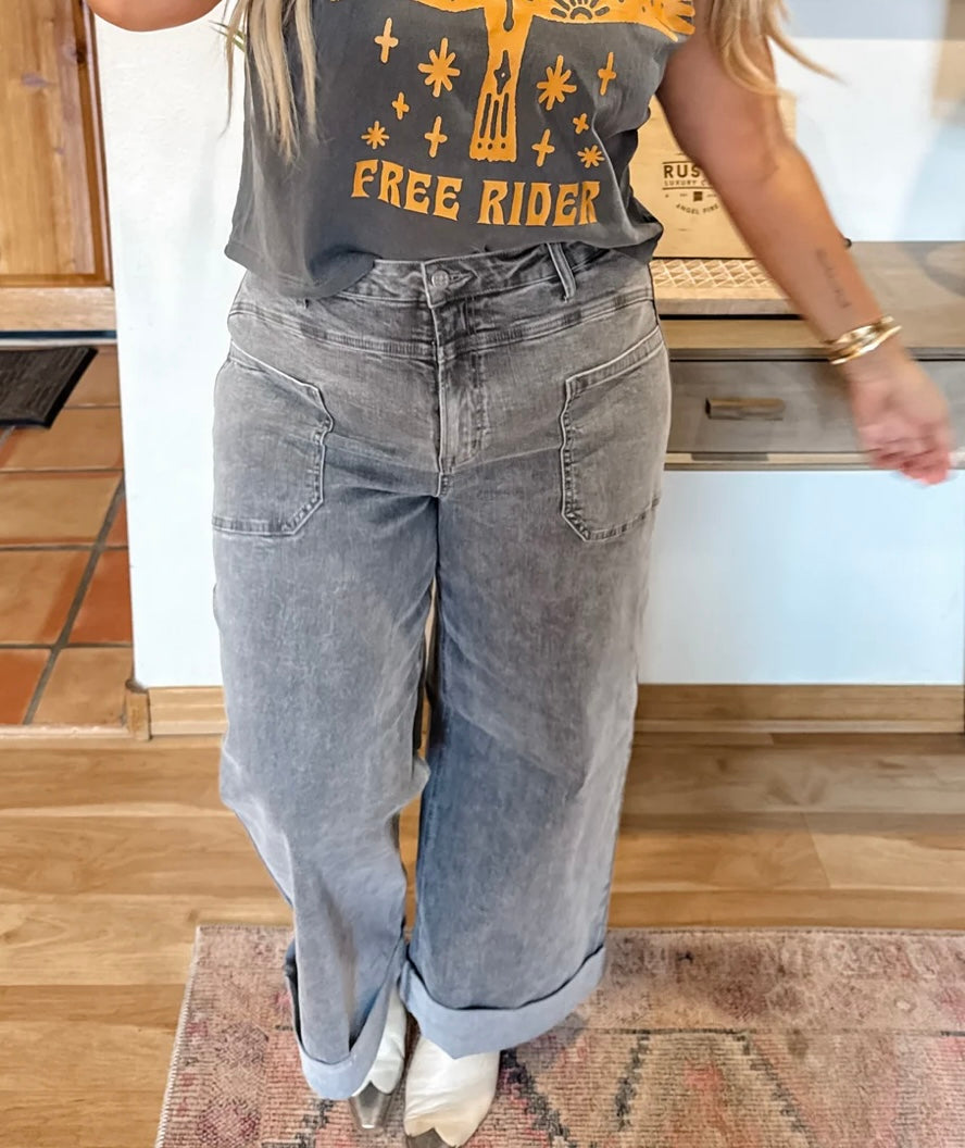 Grey clover front pocket jeans