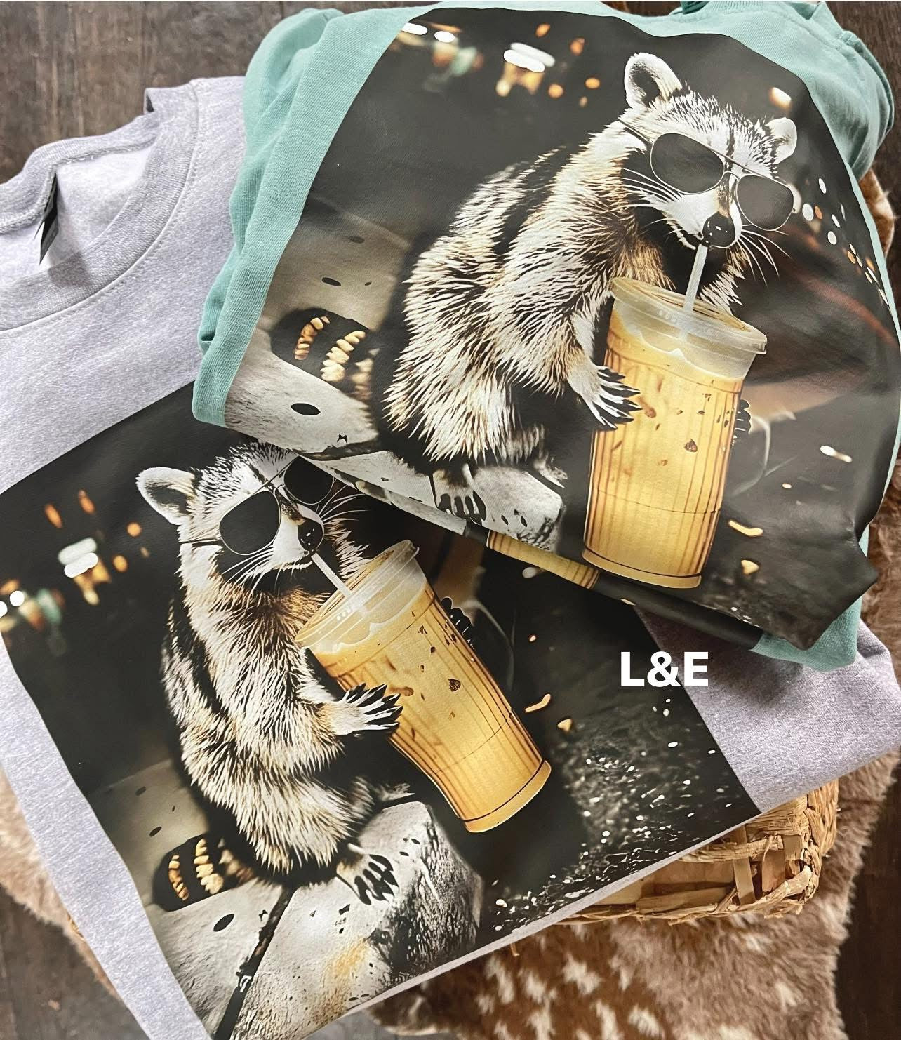 Raccoon drinking coffee•leave color in notes•